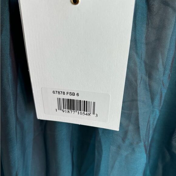 Nwt Mac Duggal Organza One Shoulder Pleated Tiered Ruffle Gown Fusion Blue Dress - Picture 9 of 11